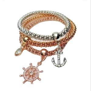 Bracelets Nautical Butterflies Hearts Music silver gold rose gold Set 3 7" *